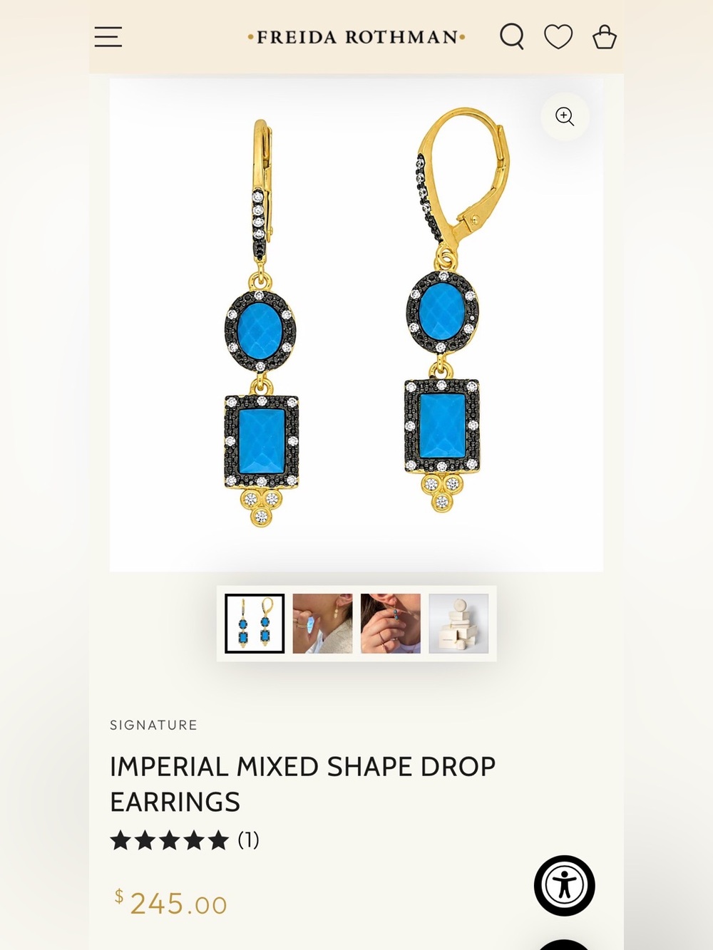 FREIDA ROTHMAN Imperial Mixed Shape Drop Earrings in Turquoise and Gold NEW
